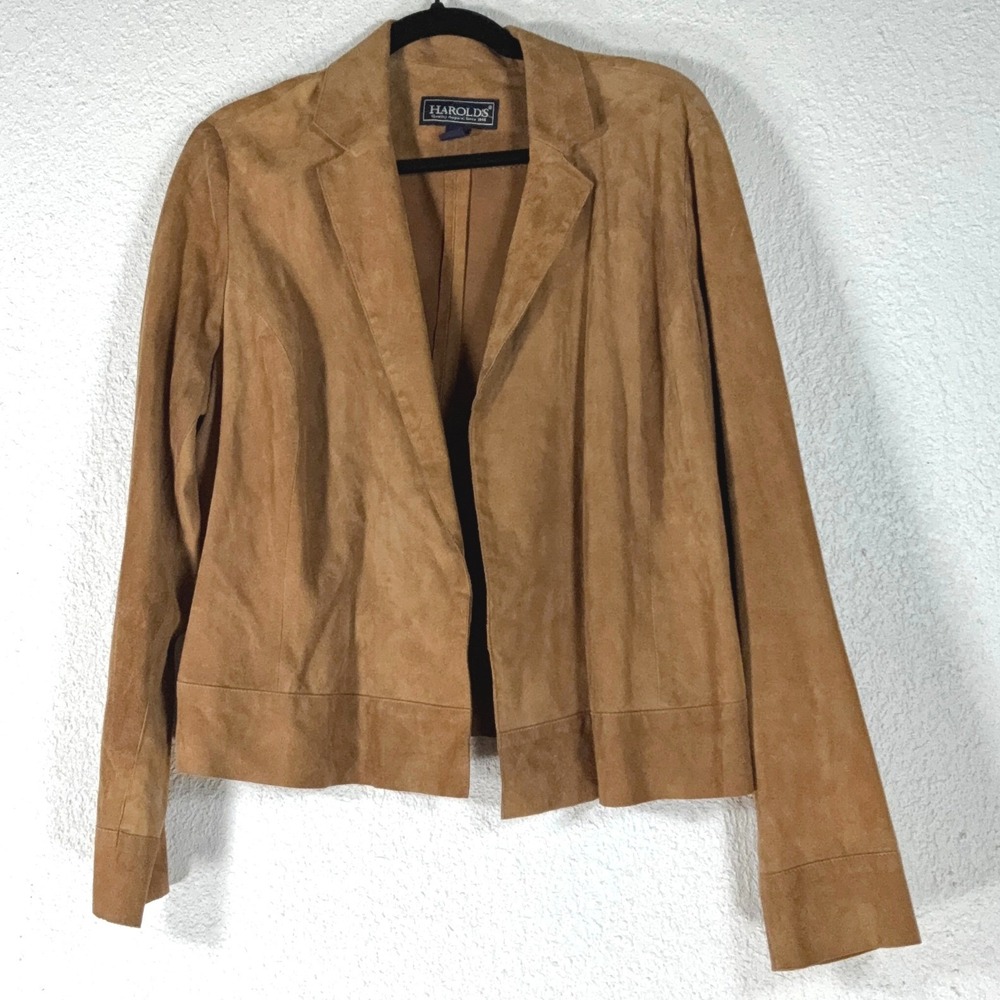 Luxurious Vintage Harold's Tan 100% Goat Suede Open Front Jacket - L - So Soft!